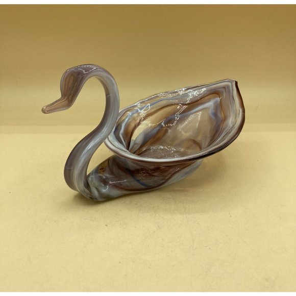 Swan Dish Cherokee Glass by Wagon Hill Art Glass Decor Vintage 5” X 9” - Picture 1 of 12